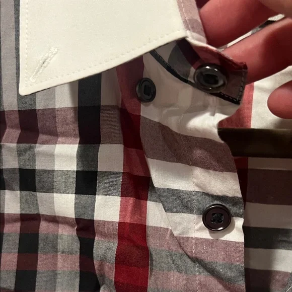 Express Men's Casual Plaid Shirt - Red, Black, White - Picture 4 of 9